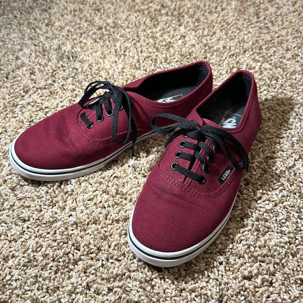 Maroon, white, and black Vans!